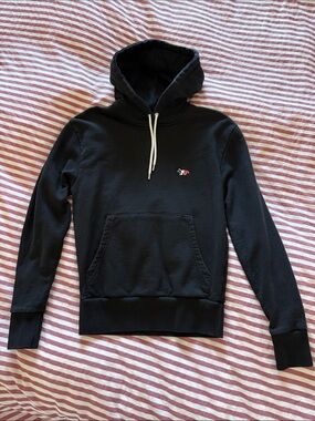 MAISON KITSUNE Black Hooded Sweatshirt with Red & White Fox Logo
